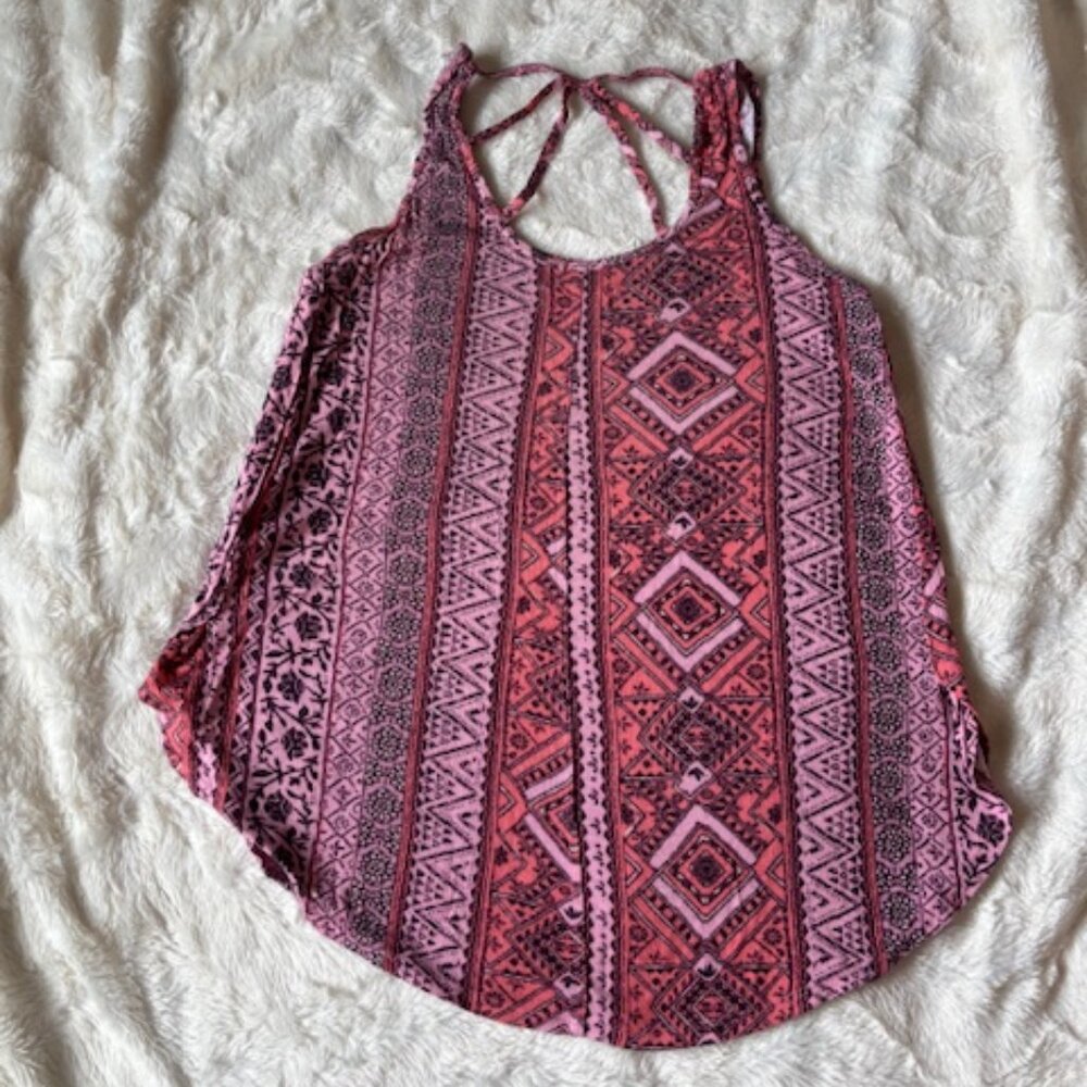 Hollister Ladies Spaghetti Strap Keyhole Back Tank Top Multicolor Boho Size XS